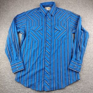 Wrangler Shirt Pearl Snap Long Sleeve Mens Medium Blue Striped Western Rodeo